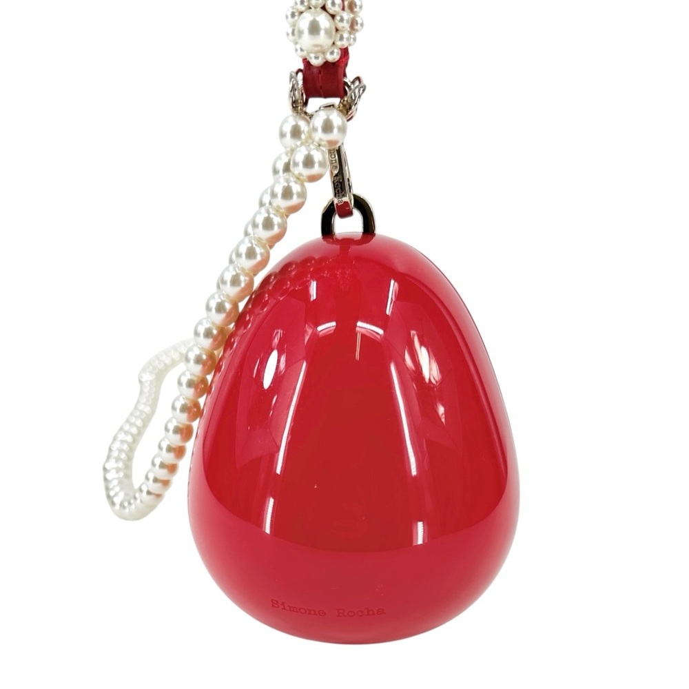 Simone Rocha Red Micro Embellished Faux Pearl Strap Hard Shell Egg Clutch Bag - Picture 6 of 16